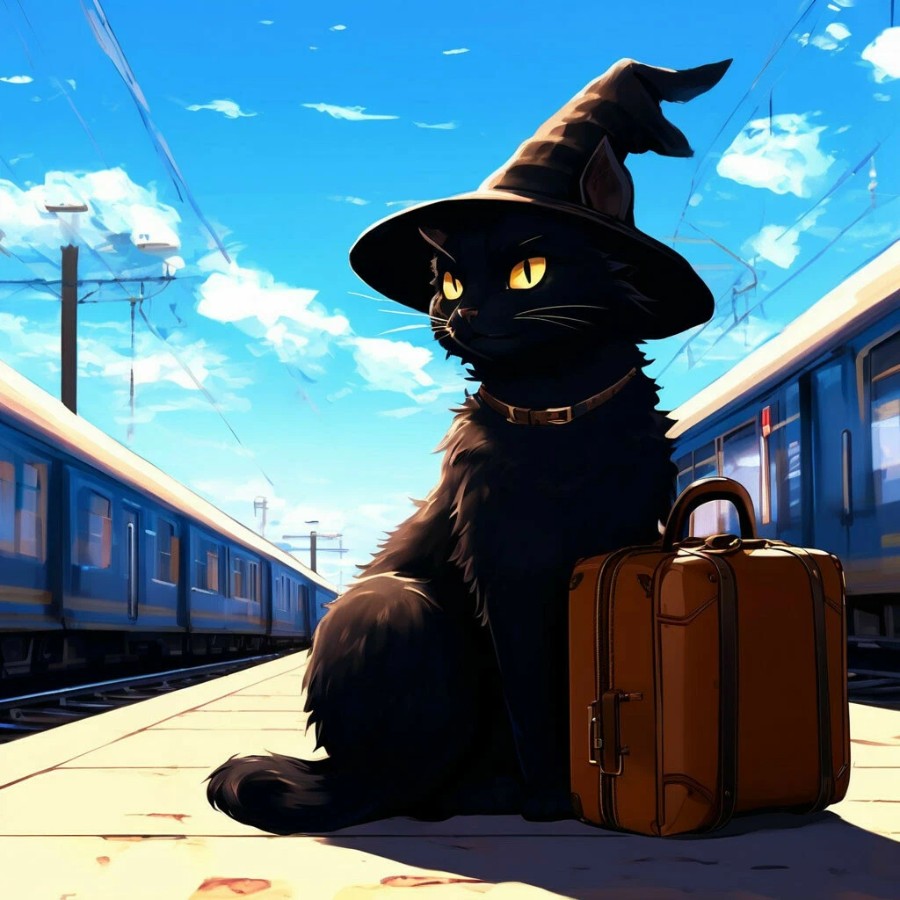 Черный кот на перроне